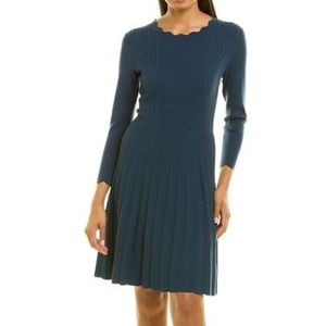 Women’s Rebecca Taylor blue scalloped long sleeve ribbed dress size XL